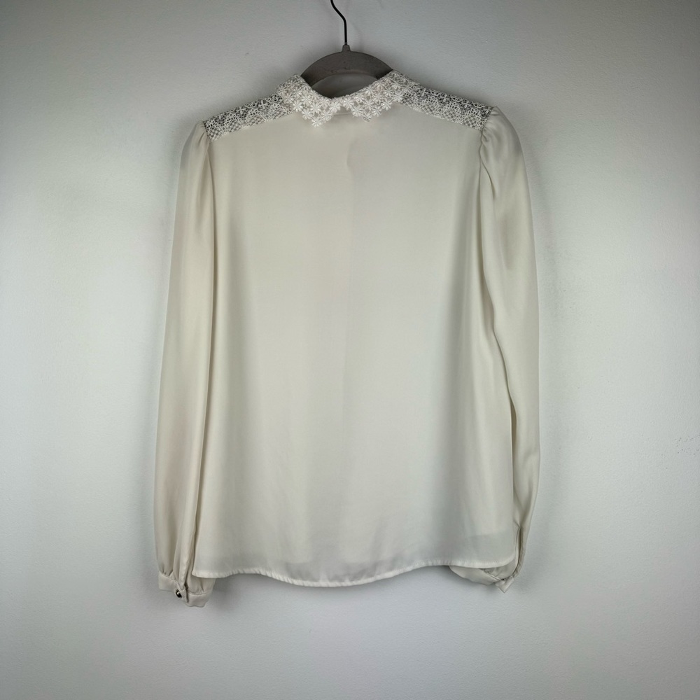 Love Youkki Feminine Lace Detail Ivory Button Up Blouse, Estimated Size Medium - Picture 9 of 11